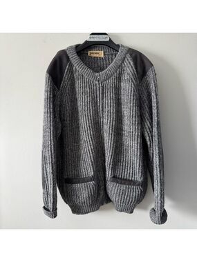 Brenire Scotland Vintage Men's Gray Cardigan Wool Sweater  Large